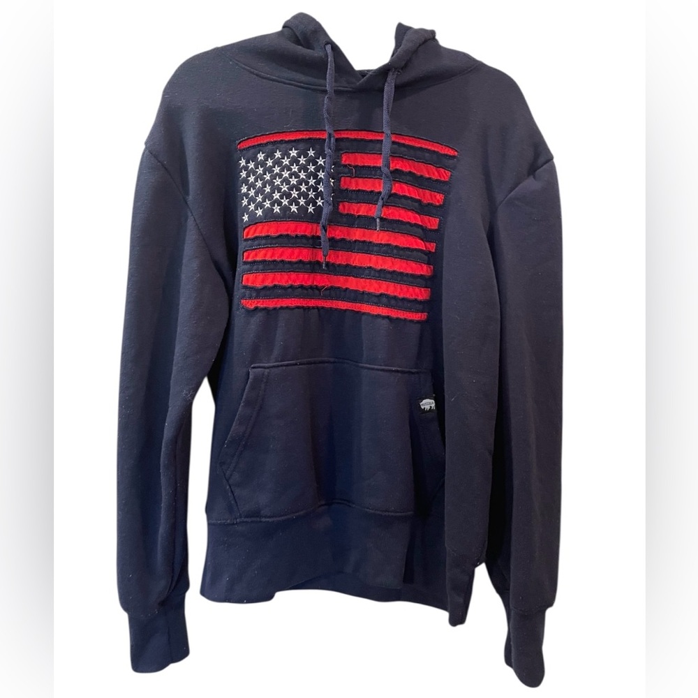 Buffalo Outdoors Men’s Navy Blue American Flag Hooded Sweatshirt Sz: Medium